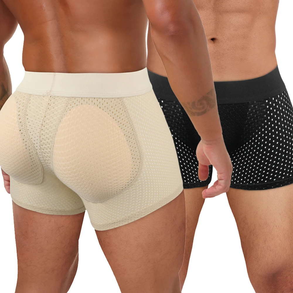 

Men's Hip Lift Body Shaper Sponge Fake Butt Padded Boxer Briefs Hollow Breathable Slimming Underwear Body Shaping Enhancement
