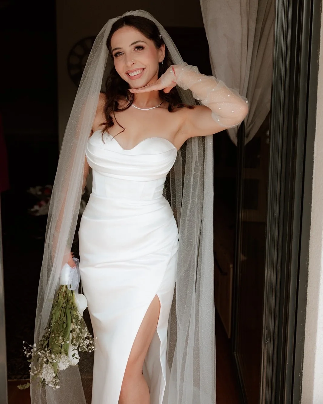 Elegant Mermaid Satin Wedding Dresses With Slit Sheath Detachable Train Long Bridal Party Gown For Women Vestidos De Novia