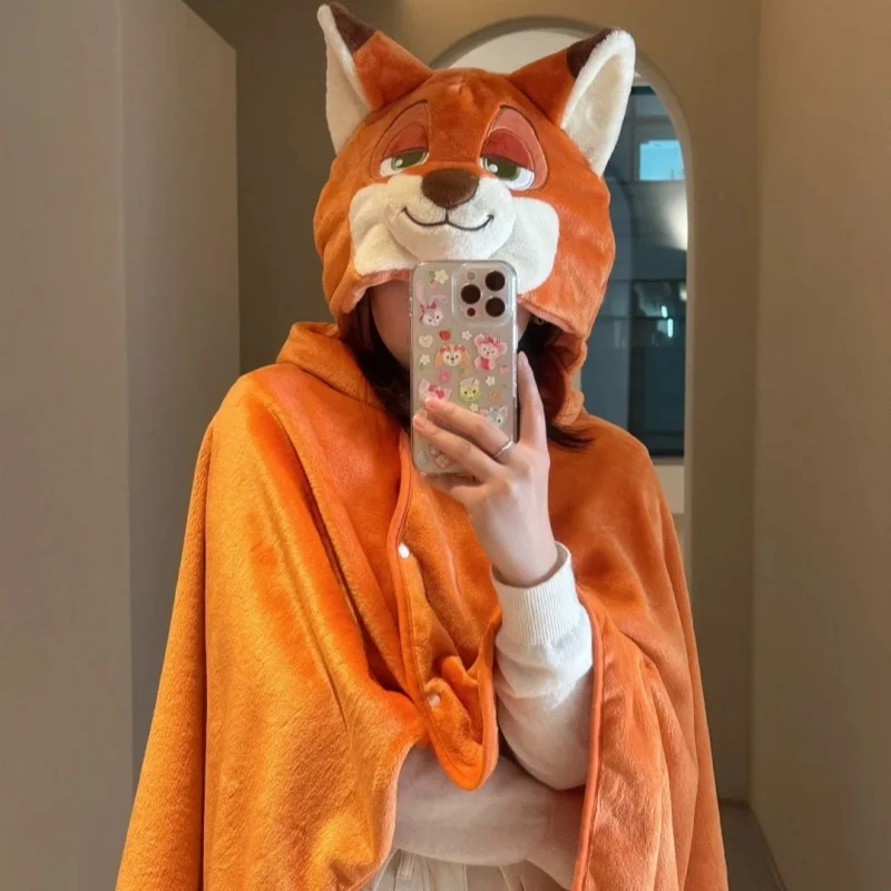 

Cartoon Animal Cuddly Blanket With Hood And Sleeves Flannel Shawl Blanket Office Napping Blanket Portable Cloak Blanket Gifts