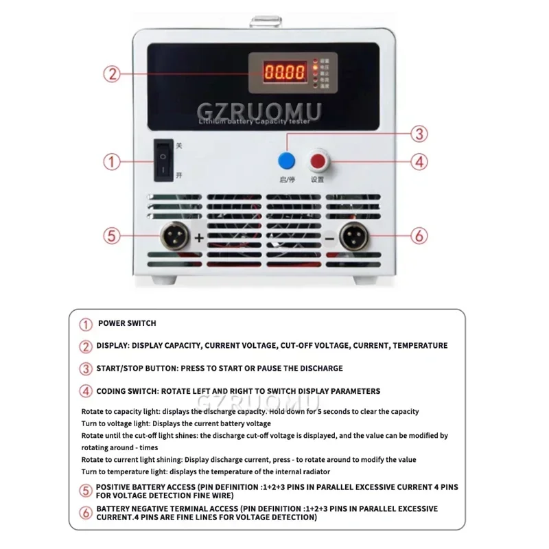 Electronic Load Battery Capacity Tester Lithium Lead Acid Battery Capacity Tester Charge / Discharge 60A 110V/220V 1600W