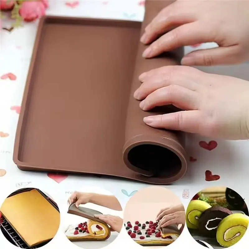 AB41-Silicone Baking Mat Cake Roll Pad Macaron Roll Oven Mat Bakeware Baking-Tools Kitchen Accessories Random Colour