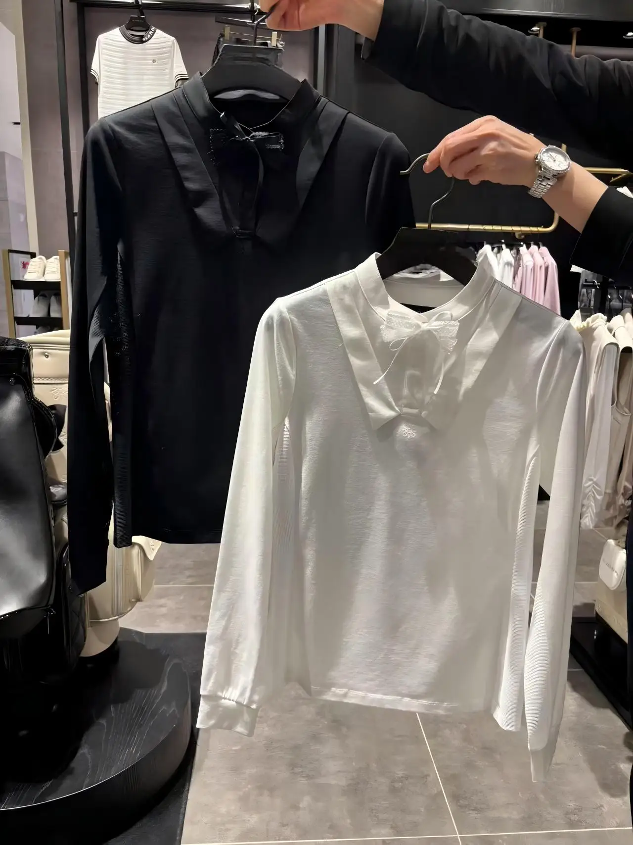 2026 New Women Golf Outer Top Lace Bow Collar Long Sleeve Elegant Casual Ladies Outdoor Sports Golf Wear