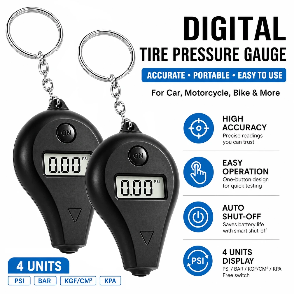 1/2PCS Mini Tire Gauge Digital Lcd Display Car Tire Air Pressure Tester Meter Tire Pressure Gauge Auto Car Motorcycle Tire Alarm