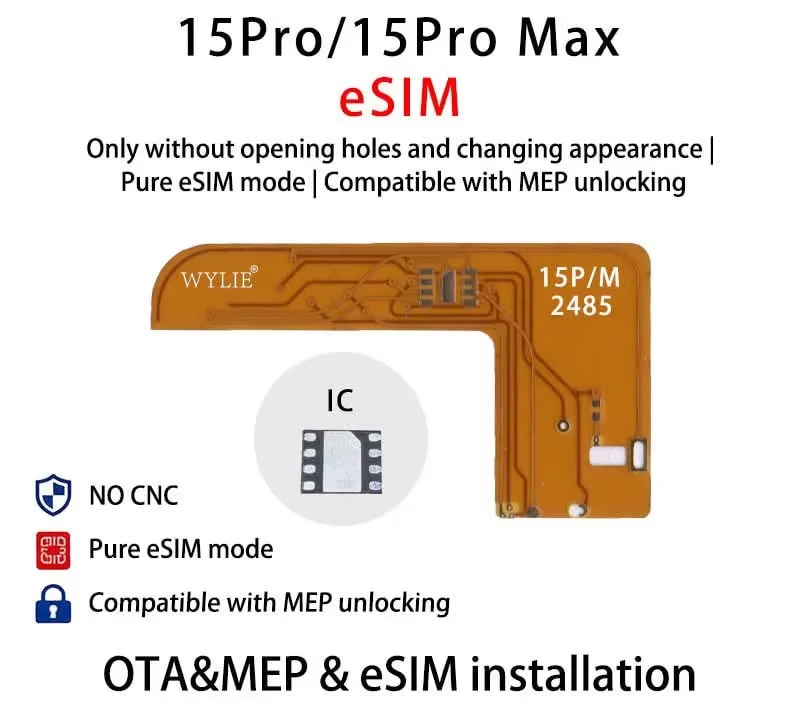 WYLIE 15/15Plus to 17pro 17promax  +eSIM Only Solution No CNC Machining No Physical SIM Required Built-in Cellular Signal