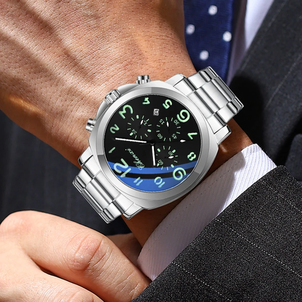 

CHENXI кварцевые мужские часы, многофункциональные модные мужские часы с большим циферблатом, светящийся водонепроницаемый календарь, хронограф