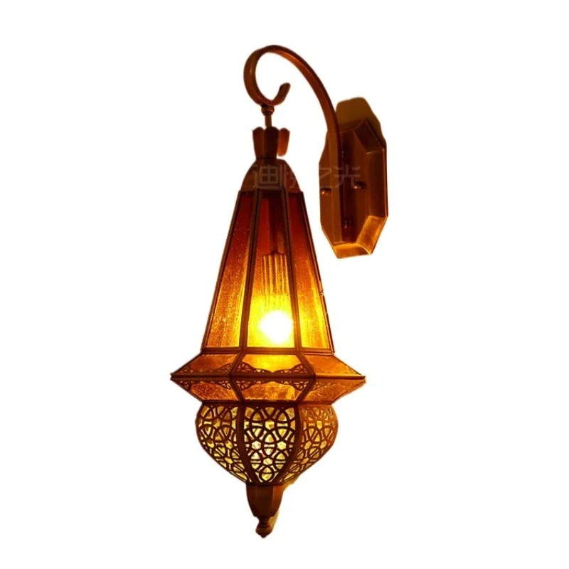 

Arabian style copper flower stained glass art bedroom corridor wall lamp
