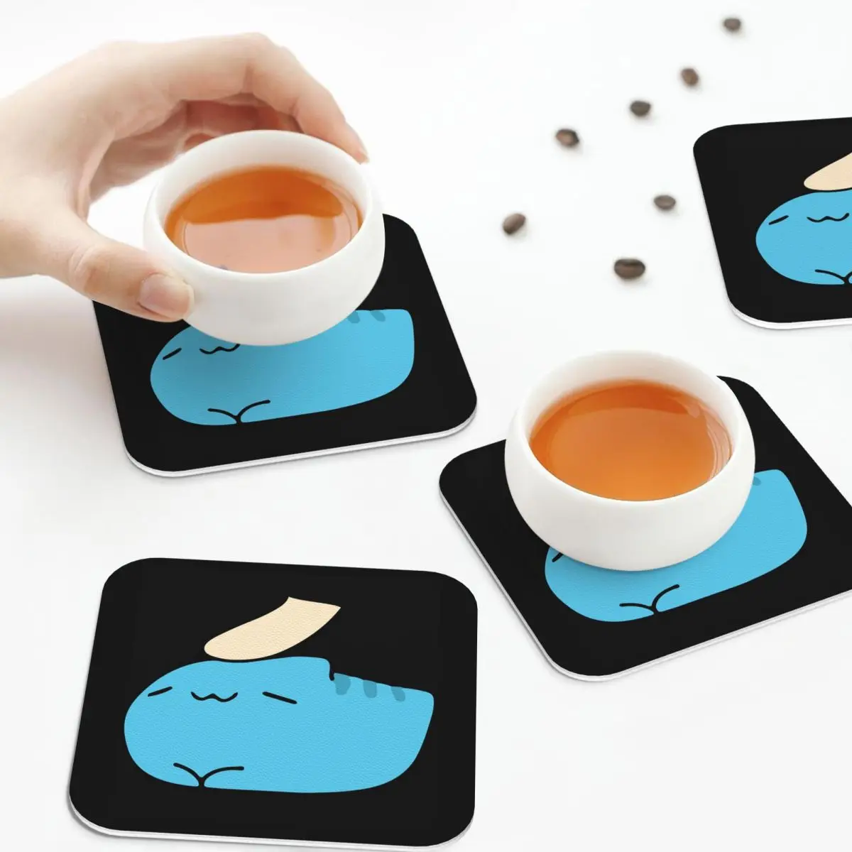 Comic Cat Bugcat Capoo Bug Cat Coasters Kitchen Placemats Waterproof Insulation Cup Coffee Mats  Tableware Pads Set of 4