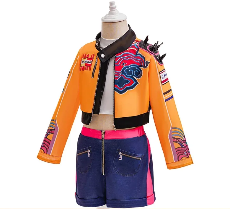 Mädchen Street-Style Cosplay-Set, Kurze Jacke, Jeans-Shorts, Kinder-Outfit für Halloween, Karneval, Geburtstag, Themenparty, Verkleidung – Detail 3