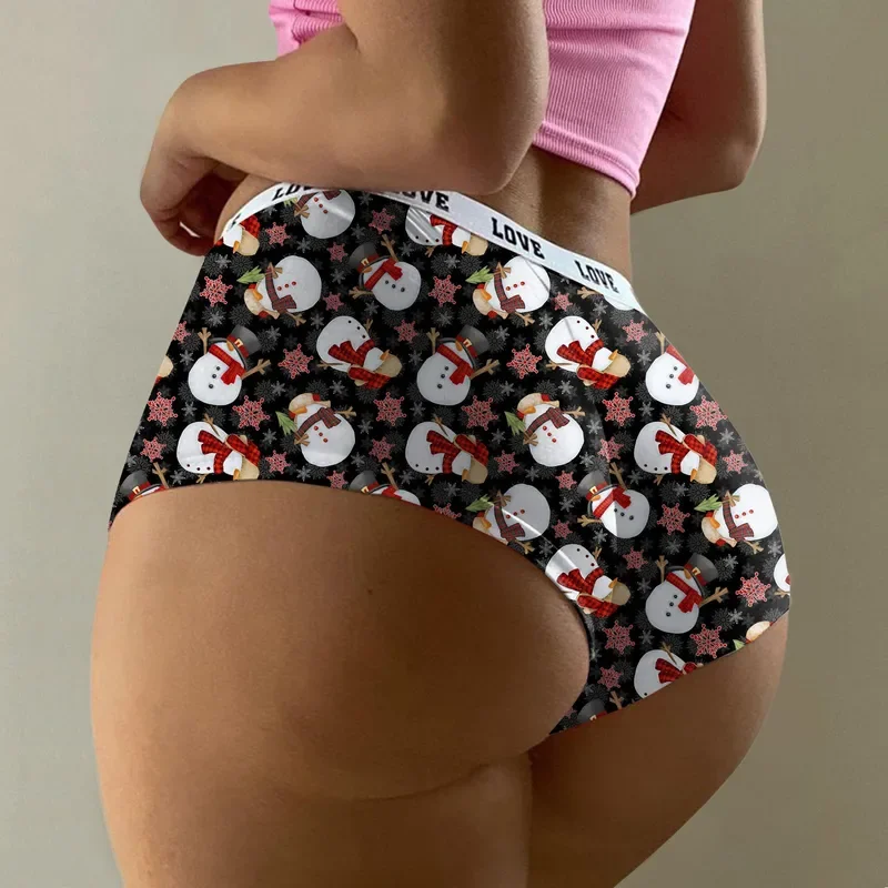 Pantalones cortos con estampado navideño para mujer, ropa interior divertida, bragas cortas para mujer, pijamas de talla grande, ropa interior sin costuras para mujer