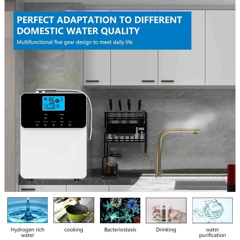 اليابان التكنولوجيا القلوية المياه المؤين عالية PH 2.8-11 قيمة 11 لوحة كانجن نظام الترشيح المياه الهيدروجين منقي مرشح المياه