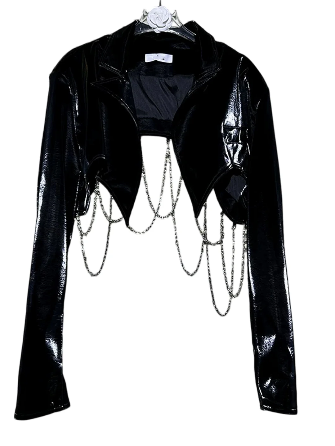 Trendy Spicy Girl PU Leather Jacket Women's Autumn New Style Painted Chain Design Unique Small Batch Biker Jacket