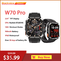 Blackview Rugged Smart Watch W70 Pro, 2.01'' Screen Bluetooth Calling Smartwatch with LED Flashlight Compass Health Monitoring