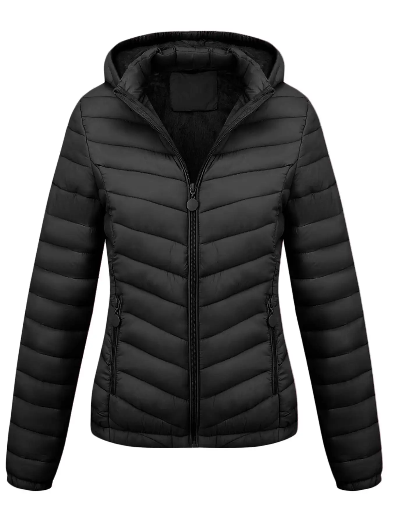 Women's Minimalist Hooded Padded Coat With Pockets, Puffer Jacket For Autumn/Winter