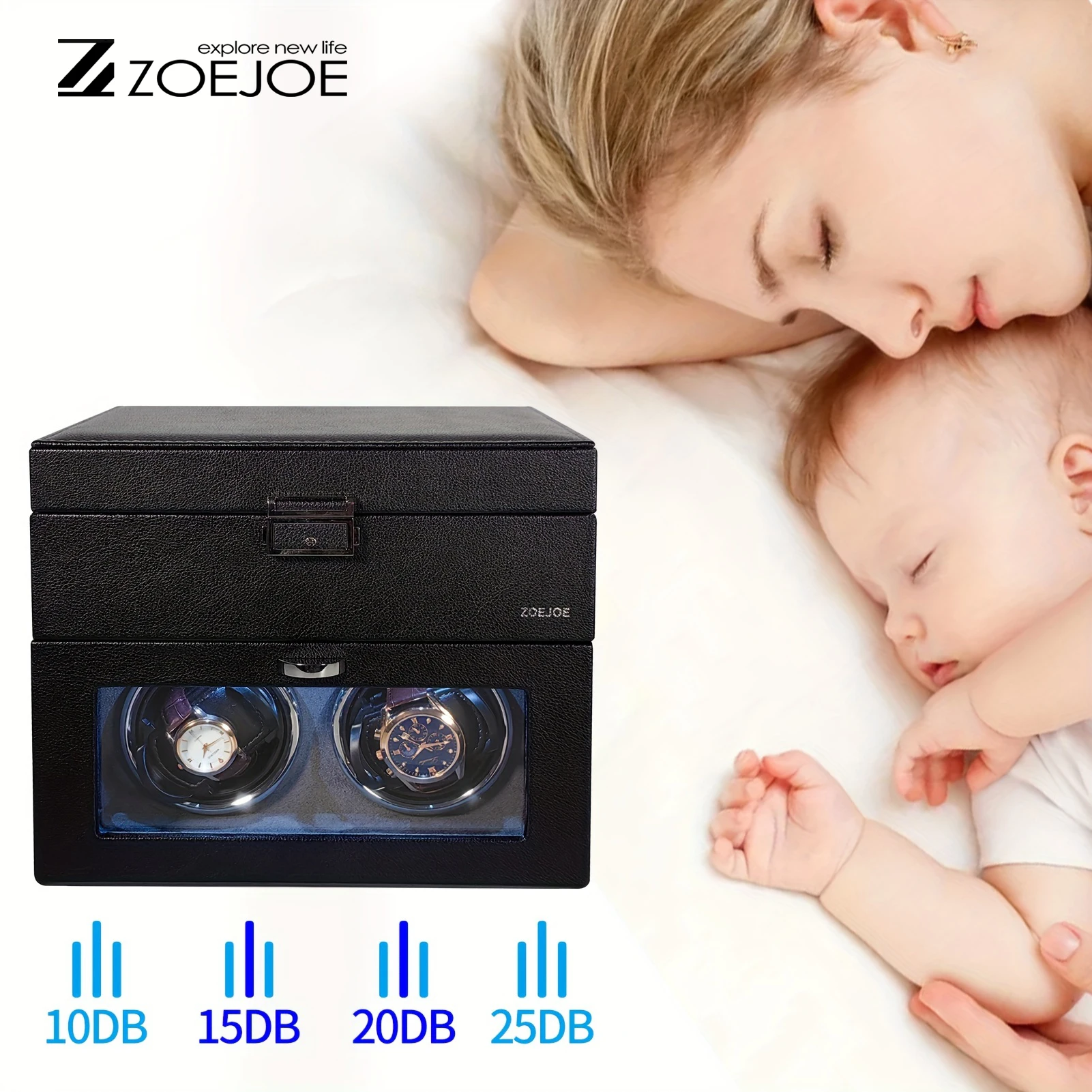 Remontoir de montre automatique avec boîte d'affichage de montre, moteur silencieux, 4 Modes d'alimentation par câble USB, lumière d'ambiance LED, remontoir de montre pour amis