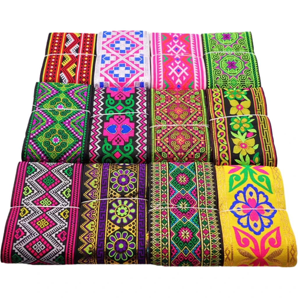 

5 ярдов хмонг, жаккардовая лямка с кружевной отделкой, 10 см, этническая этническая лента с воротником для платья на заказ, тайская парчовая ткань, декор в стиле бохо