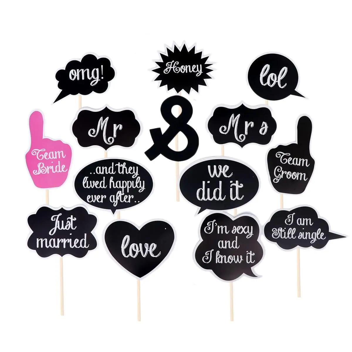 

14 PCS Photo Props Wedding Party Heart-shaped DIY Wooden Great Memories
