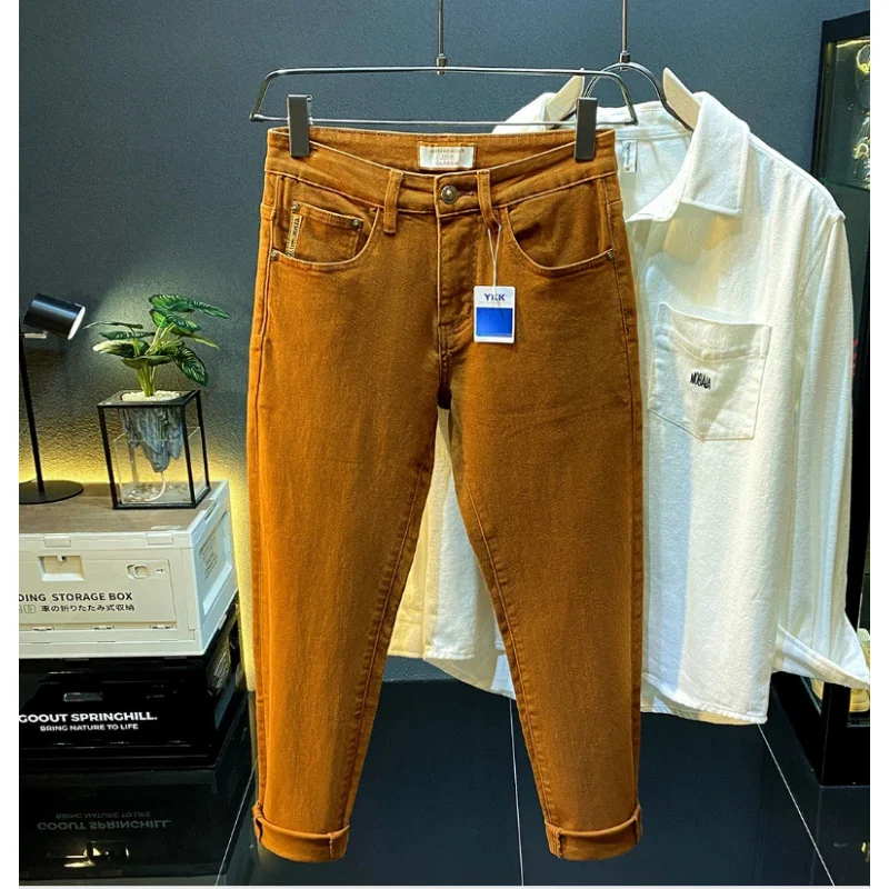 Men jeans 2024 new autumn fashion high-end affordable luxury stretch fitted all-match casual trendy denim long pants