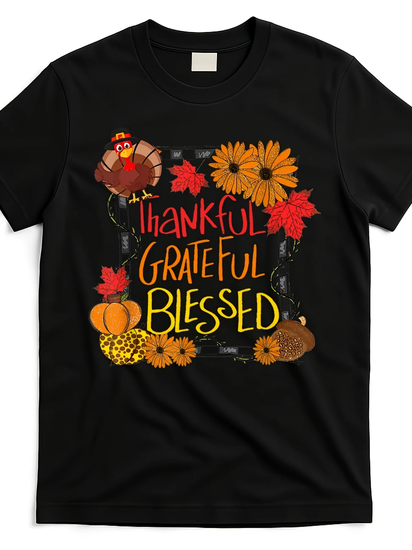 Men's & Women's Thanksgiving Turkey & Fall Leaves T-Shirt - 220g Heavy Cotton Short Sleeve Crew Neck Casual Fall Thanksgiving