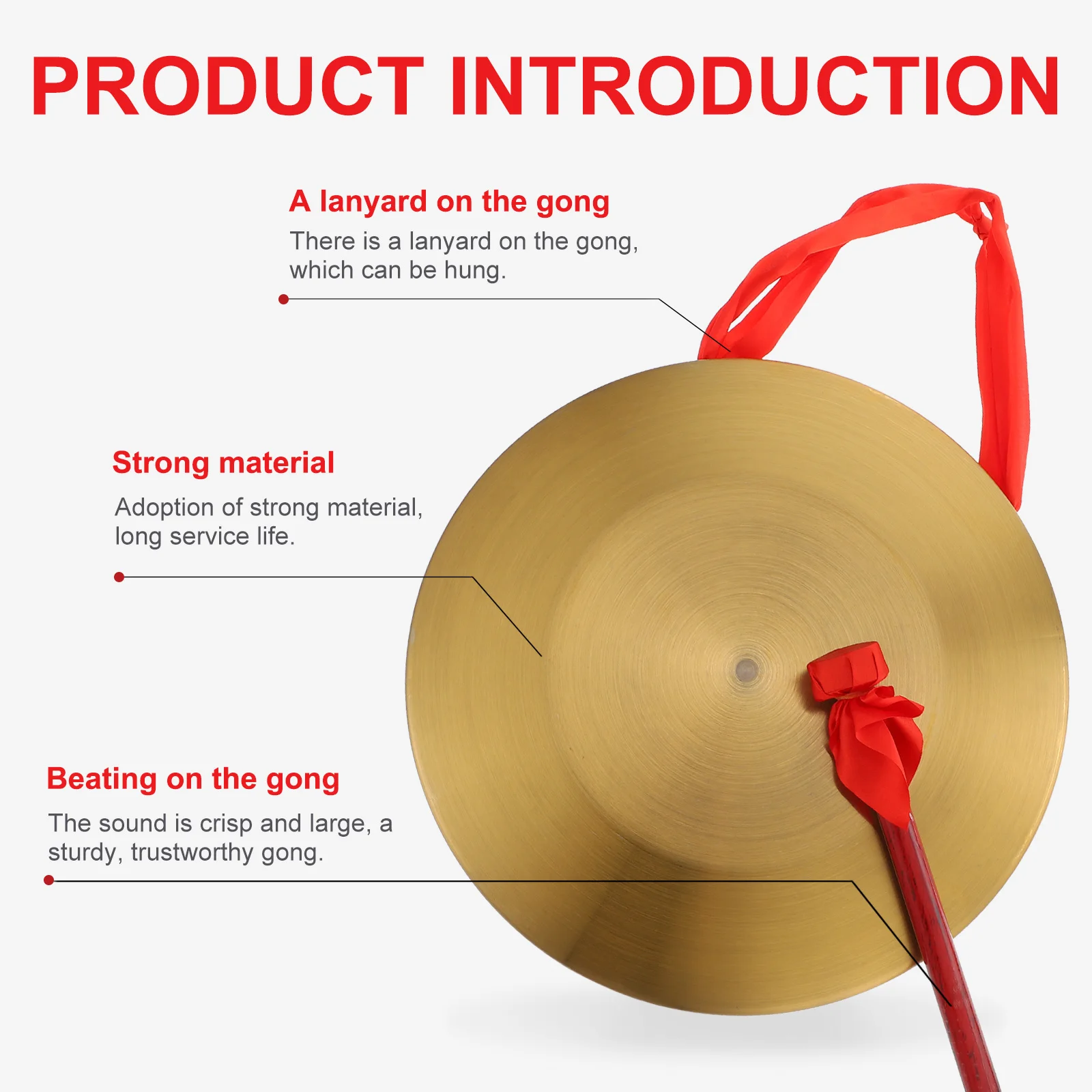 

1Set Alloy Hand Gong Creative Copper Gong for Festival Party Music Instrument Crisp Sound Chinese Percussion Instrument