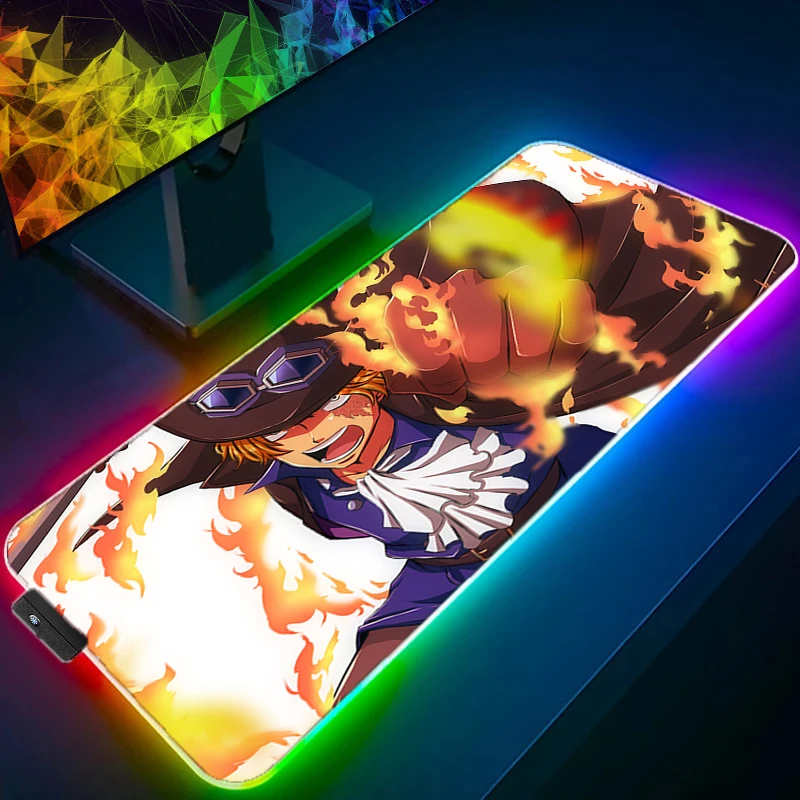 RGB LED Mouse Pad Meja Kantor Tikar Komputer Gamer Karet Mousepad One Piece Sabo Keyboard Pad Aksesoris PC Mouse Mat Tablet Pad