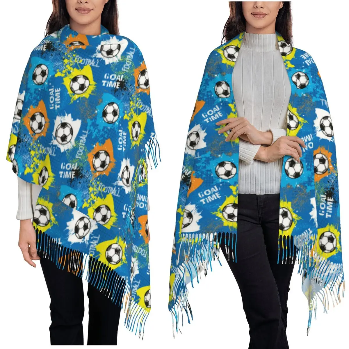 Football Graffiti Pattern Scarf Tassel Scarves Women Soft Warm Shawls and Wraps Large Fall Winter Shawl Wrap