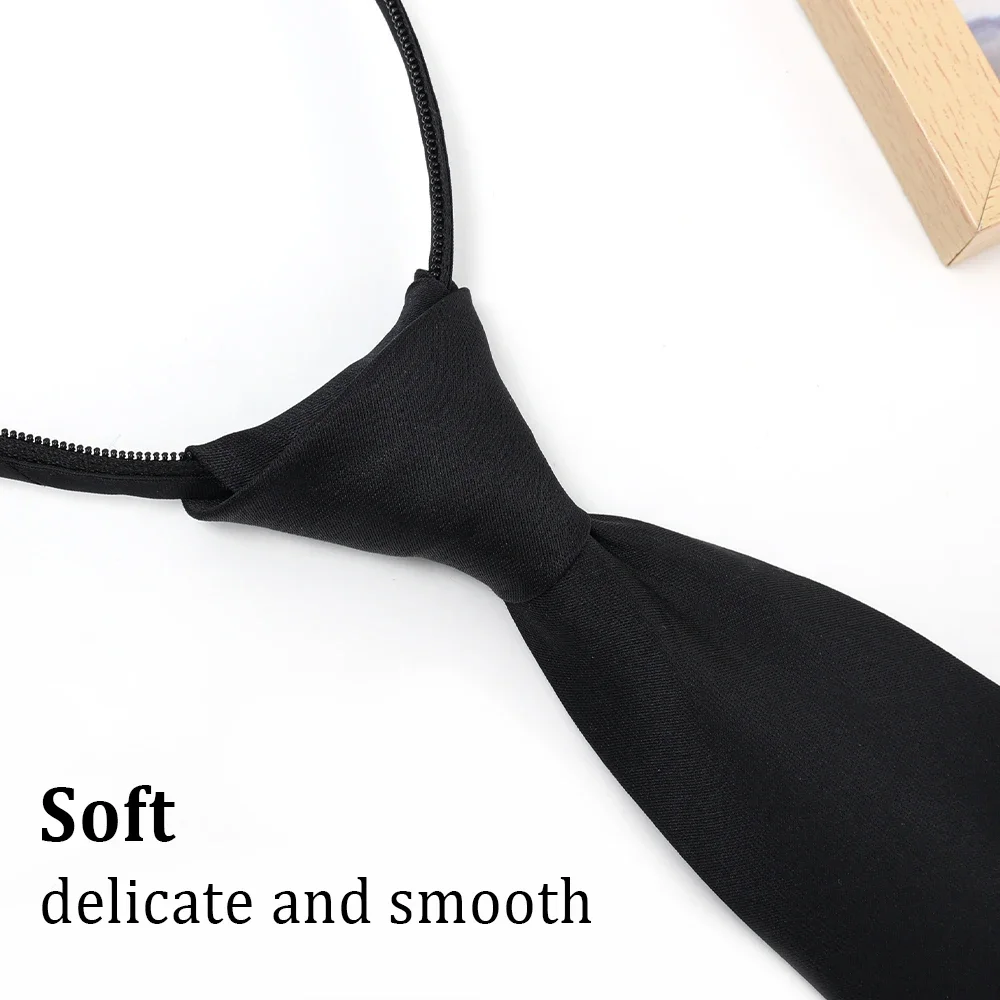 2/1PC Ties Student Retro Black Silky Narrow Neck Tie Slim Smooth Women Zipper Necktie Casual Elegant All-match Trendy Unisex