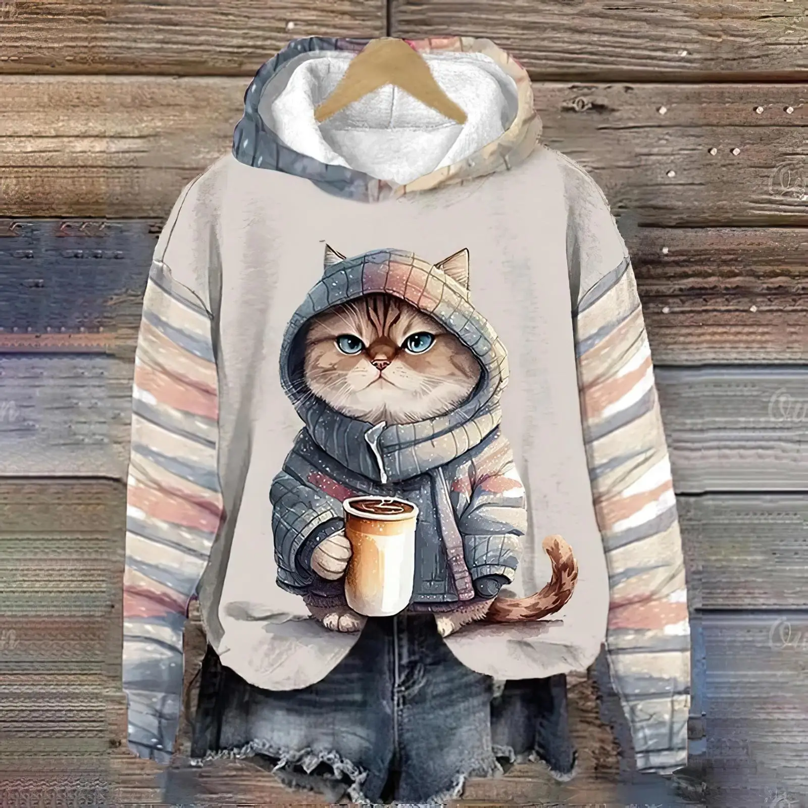 Women\'s Hoodies Funny Kawaii Cat Animals Printed Hoodie For Men Sweatshirts Female Clothes Casual Long Sleeve Unisex Pullovers