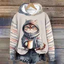 Hoodies femininos engraçado kawaii gato animais impresso moletom com capuz para homens roupas femininas casual manga longa unisex pullovers