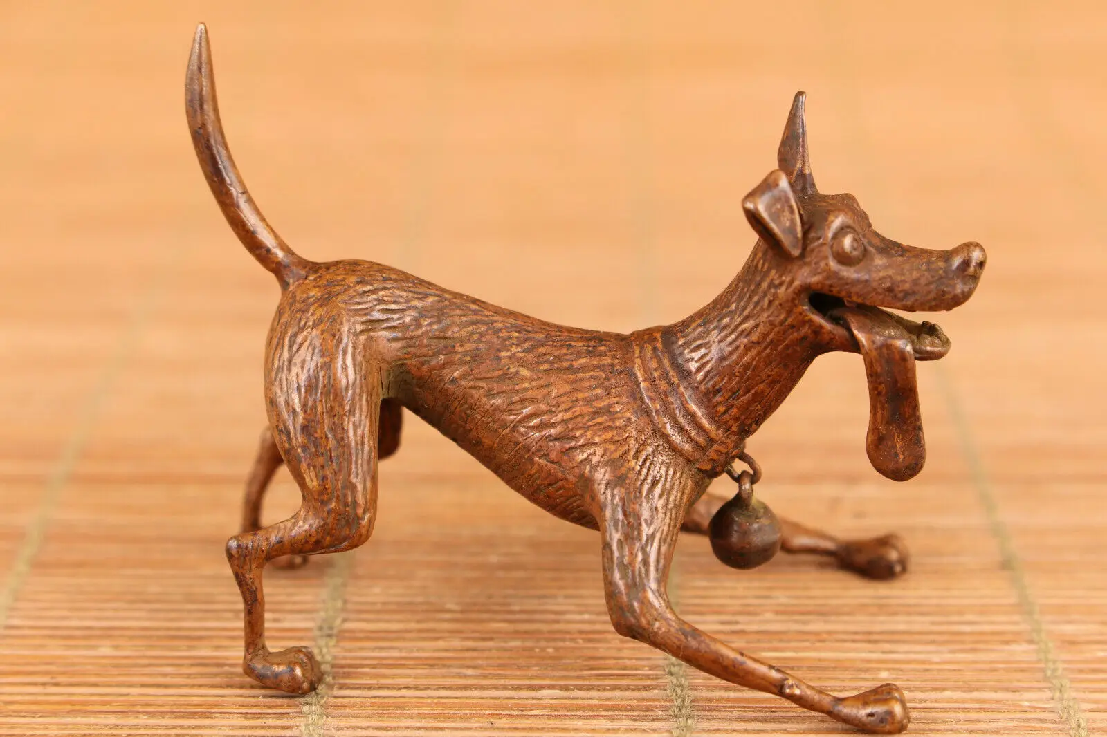 Rare Chinese red copper hand casting dog statue figure table decoration gift