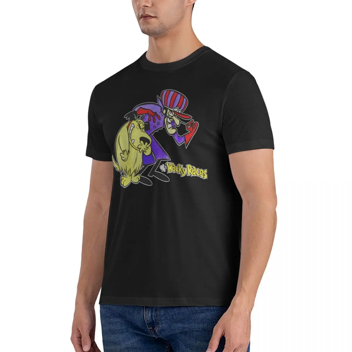 LOGO T-Shirts Men Dastardly Muttley Cool Pure Cotton Tee Shirt Round Collar Short Sleeve T Shirts Printing Tops