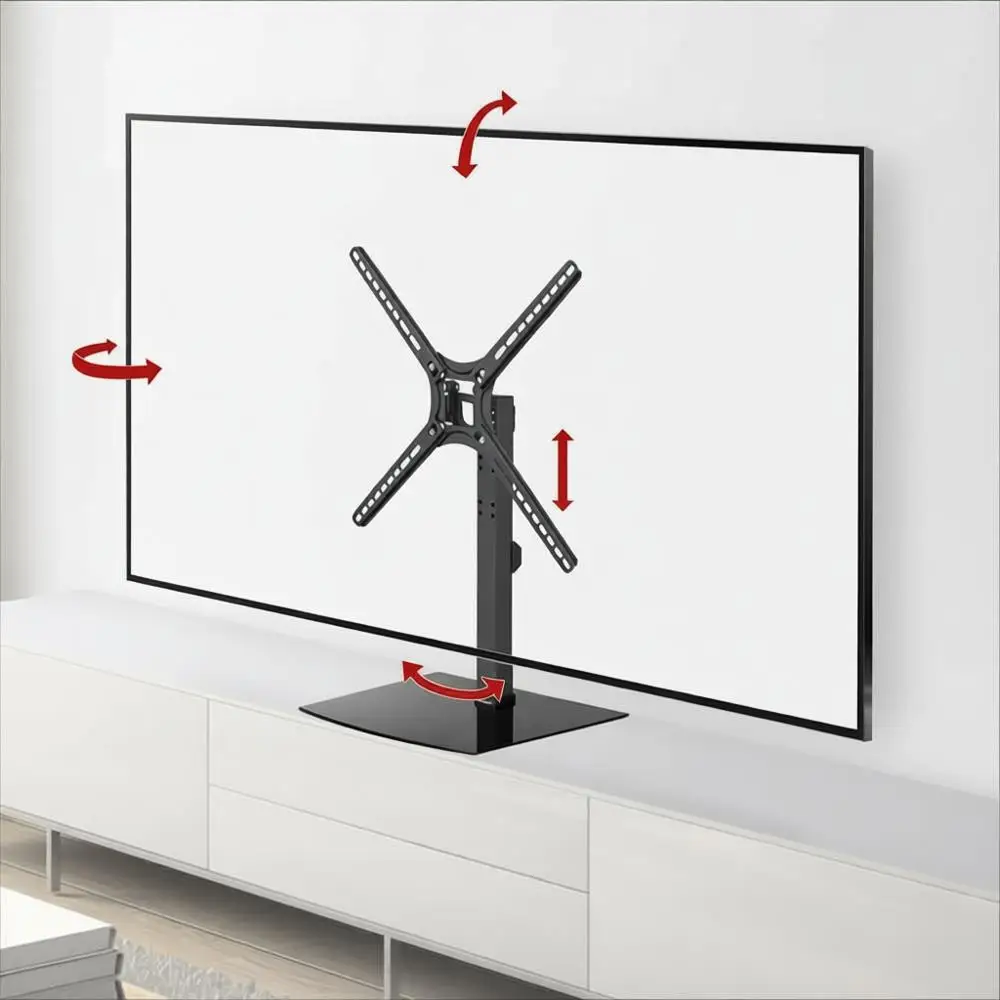 Tabletop TV Mount, 13-65 inch Swivel & Curved TV Stand Base, Holds Up to 36kg, Tempered Glass, LED OLED LCD