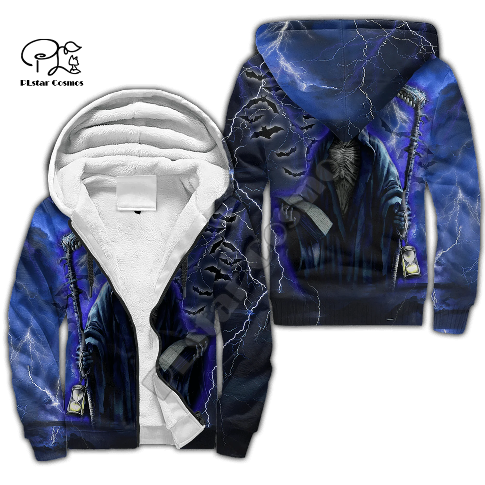 NewFashion Xmas Holloween Reaper Ghost Gothic Skull Retro 3DPrint Men/Women Streetwear Winter Coat Fleece Jacket Zip Hoodies 1