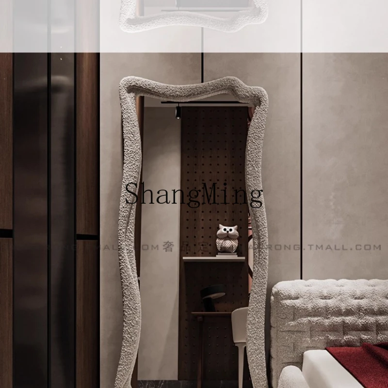 

LXY wabi-sabi line floor-to-ceiling full-length mirror lamb wool entrance door full-length mirror