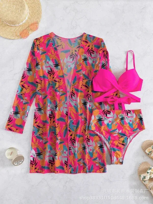 Three-piece 2014 Summer New Bikini Beach Skirt Beach Cover Up Swimsuit Women Ruffle Biquini Bathing Suit Beach Wear Swim Suit