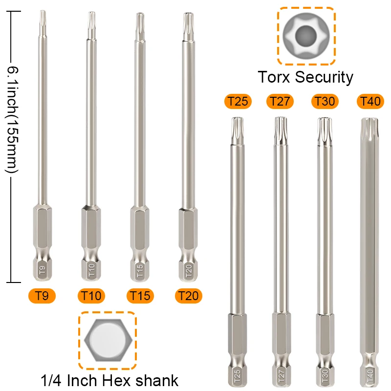 Hakkin 150mm 8pcs S2 Steel Hex Torx Head Drill Screwdriver Set Bits Hand Tools Magnetic Screw Driver Screwdrivers Kit