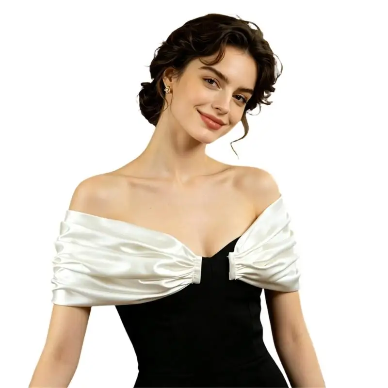 39BD Formal Shoulder Wrap with Ruched Center Detail and Smooth Drape for Dress Layering, Portrait Styling, and Evening Wear