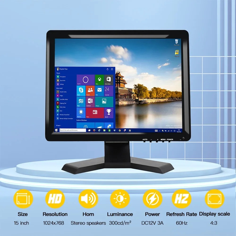 Imagem -06 - Lesown-monitor Hdmi Pequeno Tela Larga Portátil Vga Tela Lcd para tv Dvd Raspberry pi Alto-falantes Embutida hd 1024x768 15 Polegada
