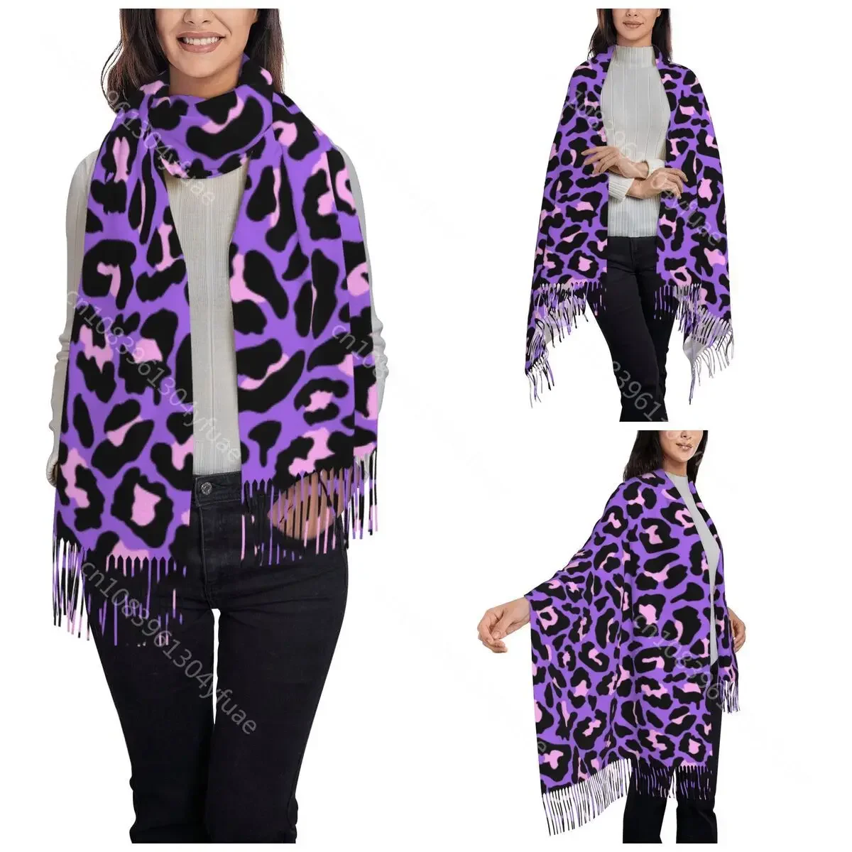 Neon Purple Pink Leopard Print Scarf for Women Warm Winter Shawl Wrap Exotic Animals Long Shawl Scarf Daily Wear