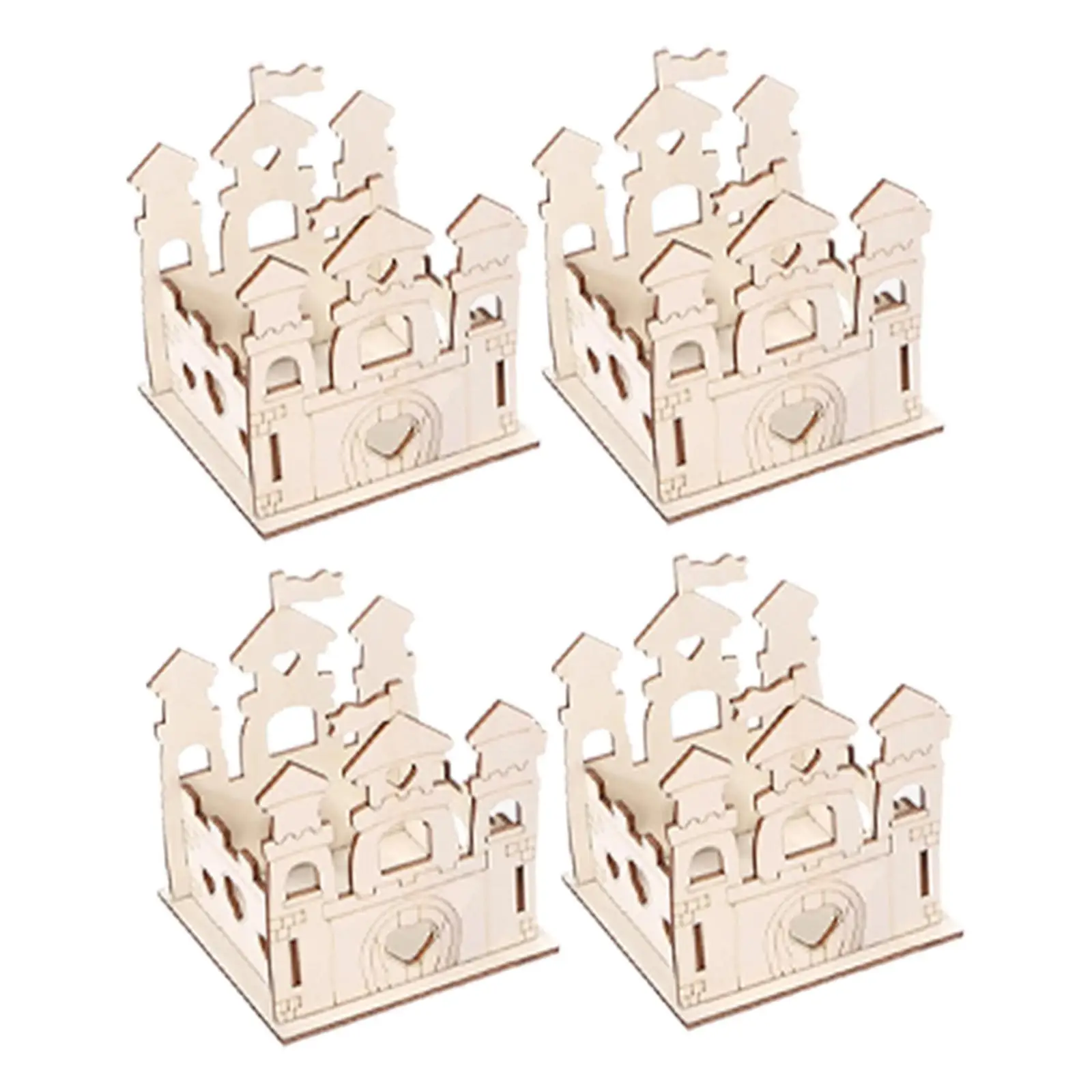 

4x Wooden Painting Crafts Set Unpainted Arts and Crafts Supplies Birthday Gift Decor Wood Castle to Paint Unfinished Castle DIY