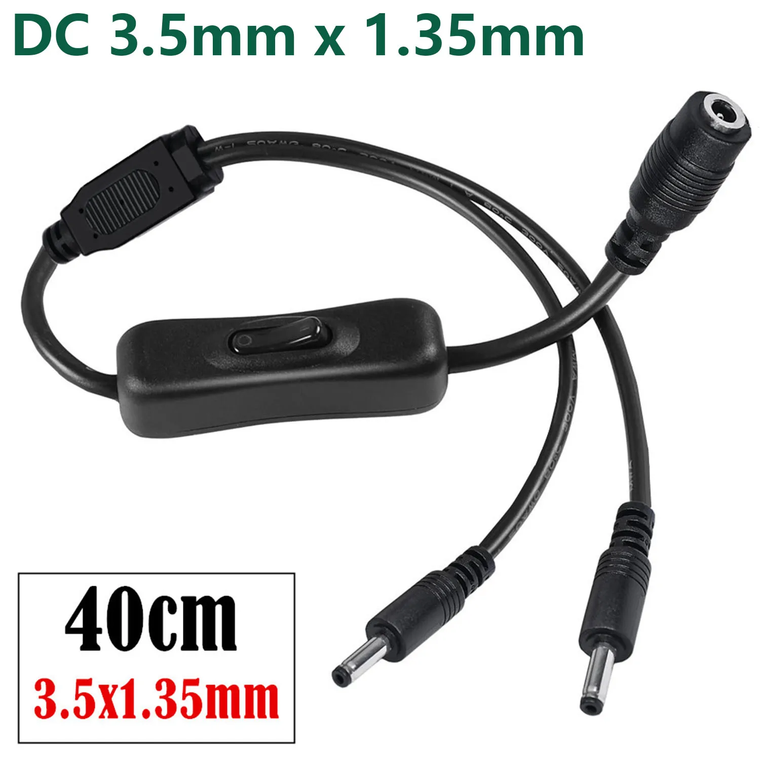DC Power 3.5mm X 1.35mm Female to Dual 2 Male Supply Splitter Cable with Switch for CCTV Security Camera Surveillance LED Strip