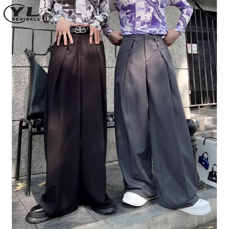 Adjustable Waist Baggy Suit Pant Man Casual Retro Spring Wide Leg Sweatpants American Harajuku Male Straight Trousers Summer New