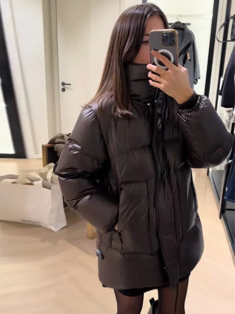 Winter Warm Thick Windproof Women's Coat Casual Loose Solid Color Zipper Coats without Hat Women Retro Fashion Simple Outerwears