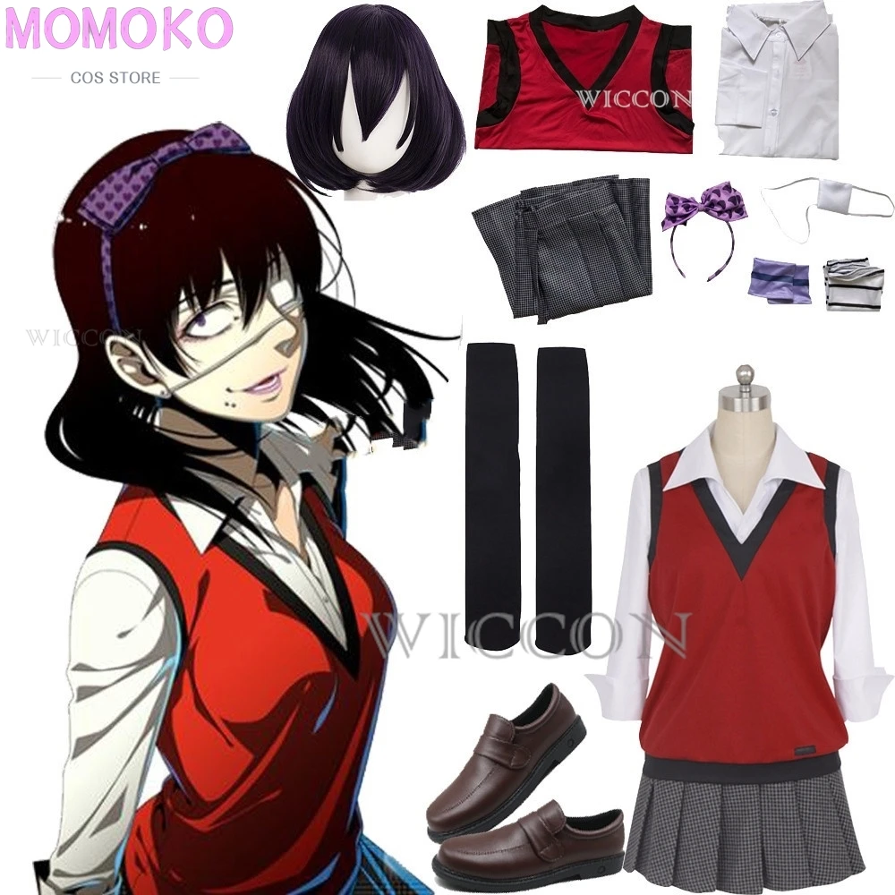 Anime Kakegurui Compulsive Gambler Midari Ikishima Cosplay Costume Japanese School Uniform Vest skirt Women JK Uniform wig