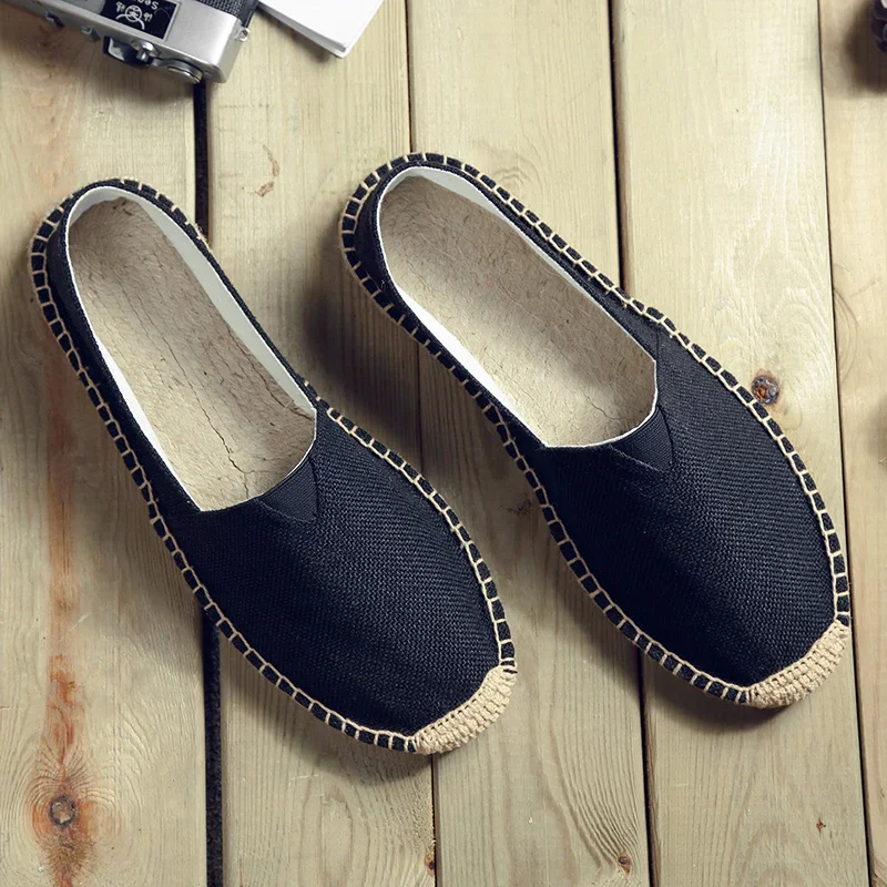 Summer Autumn Shoes Man Women Slip on Loafers Casual Shoes Espadrilles Hemp Sewing Flax Canvas Flat Shoes Plus Size