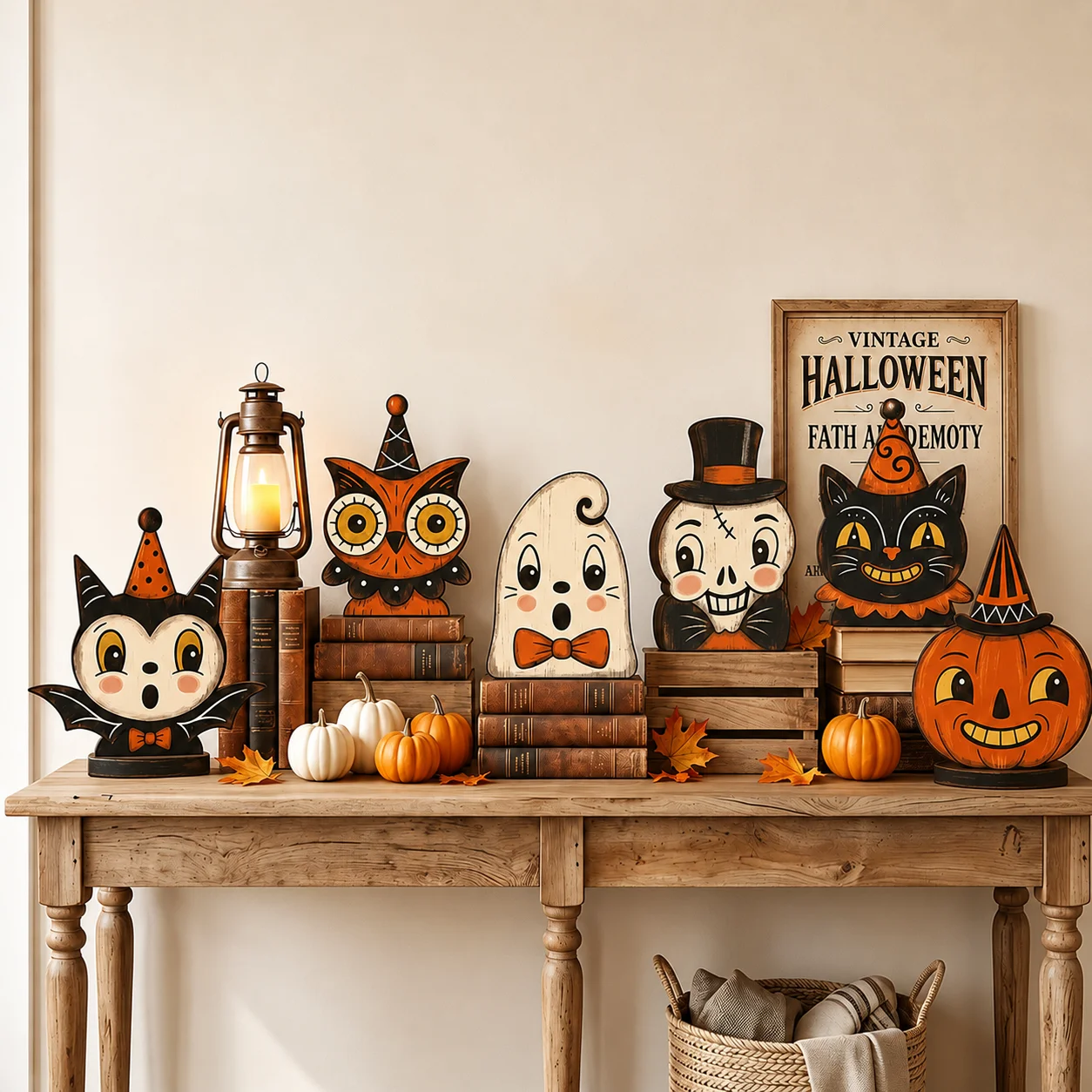 1/6Pcs Halloween Wooden Block Ornaments,Ghost Pumpkin Black Cat Skeleton Owl,Indoor Home Shelf Decor,Perfect Gift for Halloween