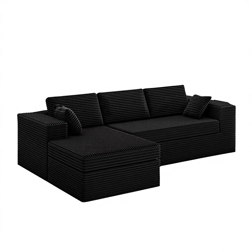 Sponge Vacuum Sealed Package L-Shape Customizable Modern Living Room *Modular Compression Sofa Set Corduroy Cloth High Density