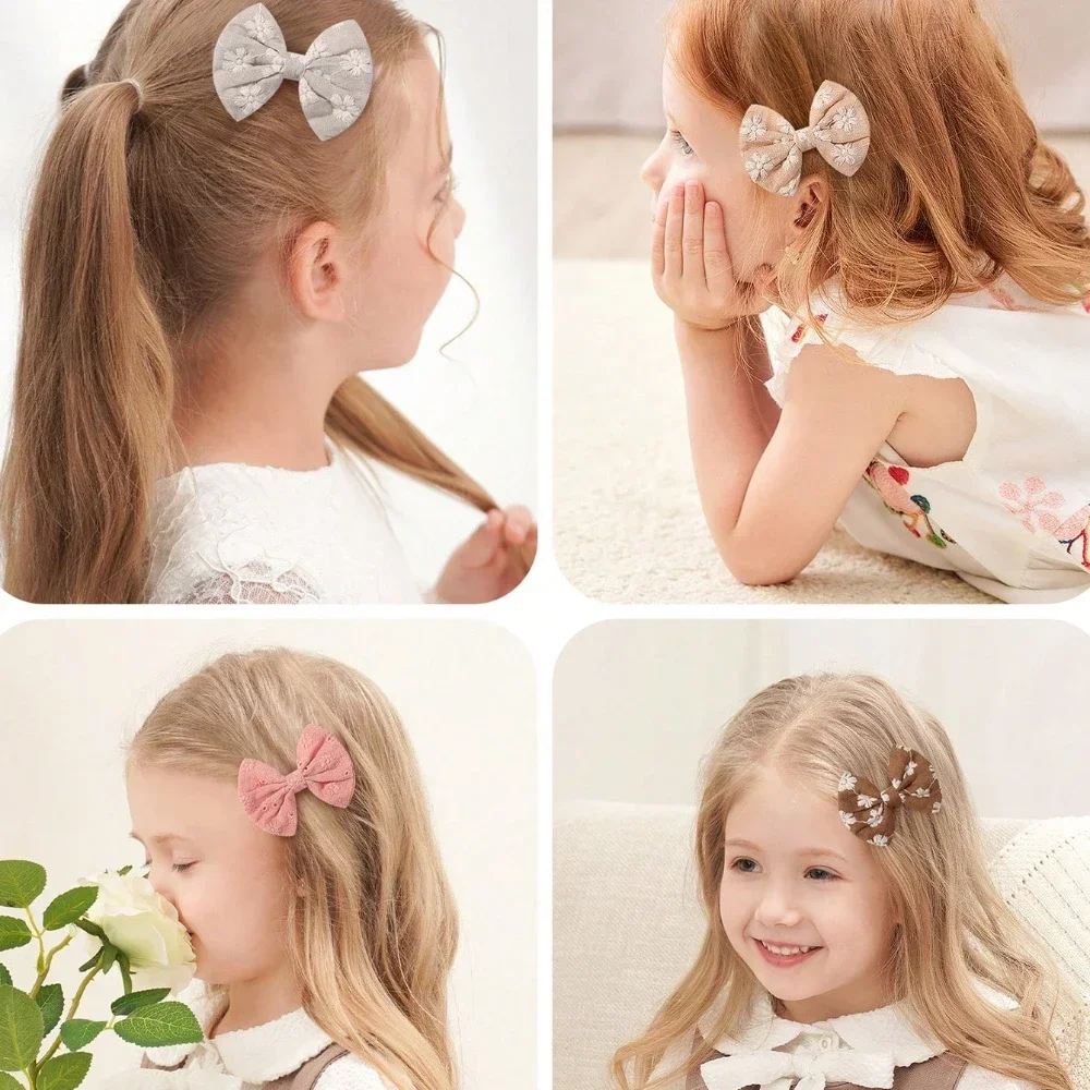 10 teile/satz Süße Blume Drucken Bowknot Haar Clips Nette Baumwolle Bögen Haarnadeln Barrettes Kopfbedeckungen für Baby Mädchen Kind Haar Zubehör – Detail 4