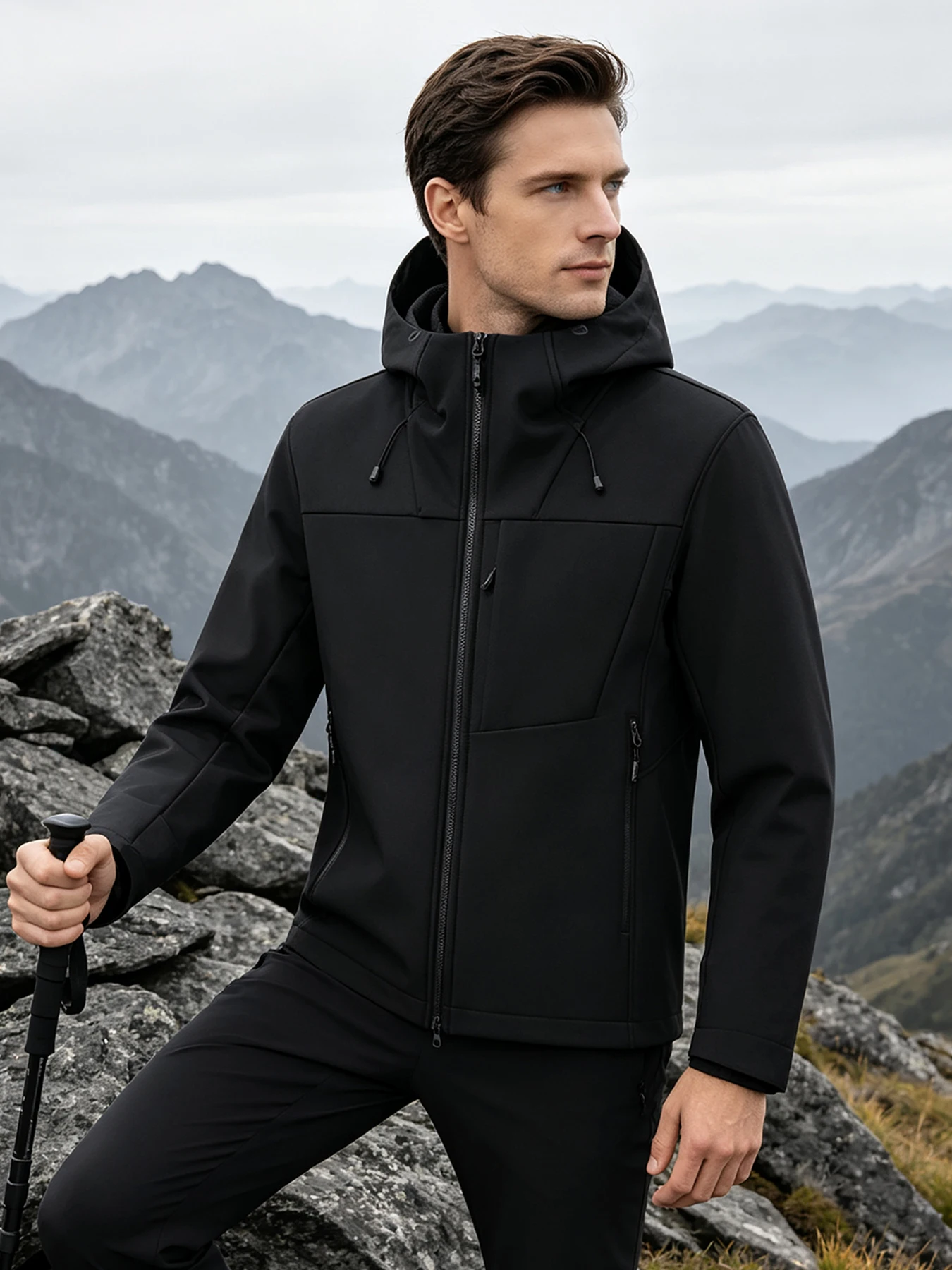 Herren Damen Wasserdichte Softshell-Jacke Winddichte Warme Fleece-Gefütterte Regenjacke Unisex Wander- Kletter- Trekking-Outdoor-Windbreaker – Detail 5
