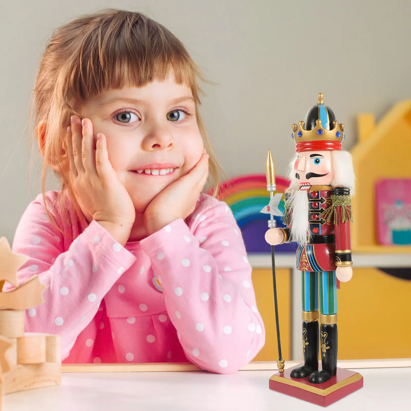Wooden Nutcracker Crown Decoration Christmas Ornament Holiday Table Display Festive Home Decor