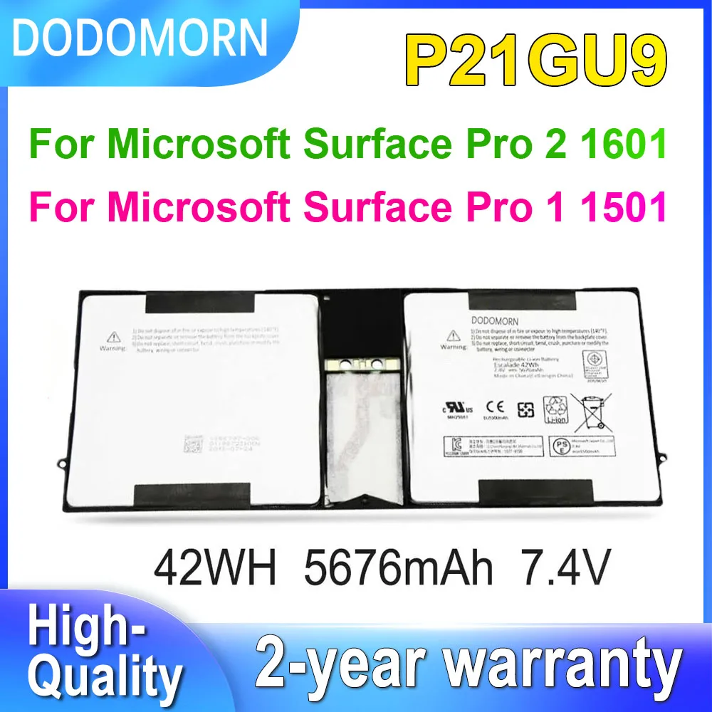 Batería DODOMORN P21GU9 para Microsoft Surface Pro 2 1601/Pro 1 1501 Tablet PC baterías de ordenador portátil 7,4 V 42Wh 5676mAh de alta calidad